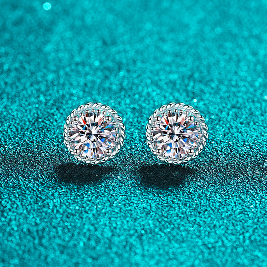 925 Sterling Silver PT950 Gold Plated Ball Moissanite Earrings - 1CT/2CT with Zircon Accents
