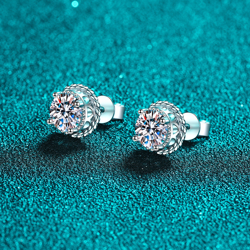 925 Sterling Silver PT950 Gold Plated Ball Moissanite Earrings - 1CT/2CT with Zircon Accents