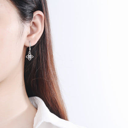 925 Sterling Silver PT950 Gold Plated Clover Drop Earrings - 0.08ct Moissanite Dainty Tribal Motif Ear Jewelry