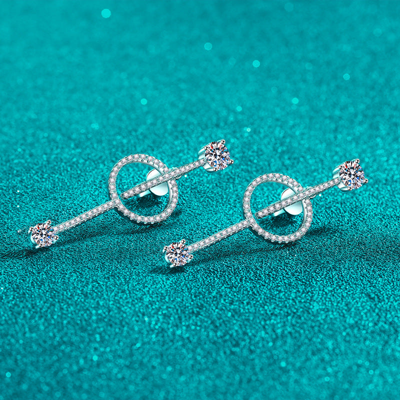 925 Sterling Silver PT950 Gold Plated Detachable Drop Earrings - 1.6CT Moissanite with Nature Motifs