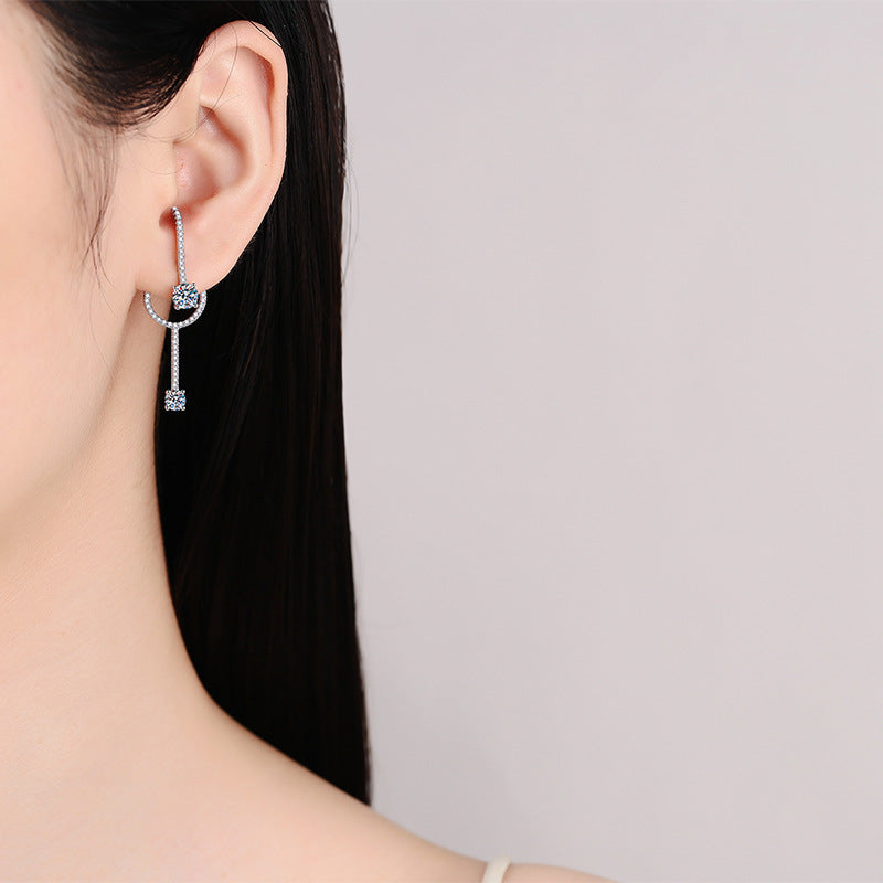 925 Sterling Silver PT950 Gold Plated Detachable Drop Earrings - 1.6CT Moissanite with Nature Motifs