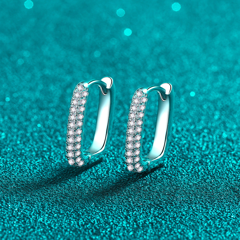 925 Sterling Silver PT950 Gold Plated Double Row Square Hoop Earrings - 0.42ct Moissanite Minimalist Ocean-Inspired Jewelry