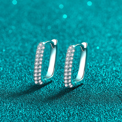 925 Sterling Silver PT950 Gold Plated Double Row Square Hoop Earrings - 0.42ct Moissanite Minimalist Ocean-Inspired Jewelry