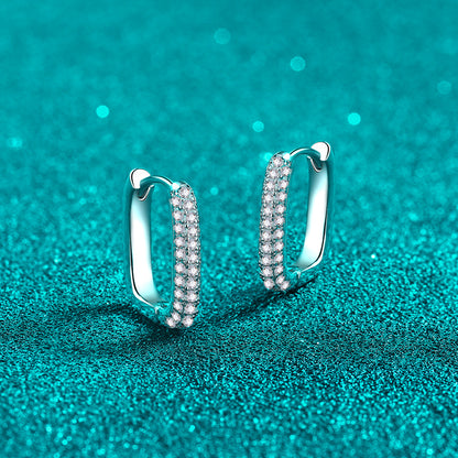 925 Sterling Silver PT950 Gold Plated Double Row Square Hoop Earrings - 0.42ct Moissanite Minimalist Ocean-Inspired Jewelry