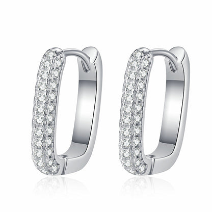 925 Sterling Silver PT950 Gold Plated Double Row Square Hoop Earrings - 0.42ct Moissanite Minimalist Ocean-Inspired Jewelry