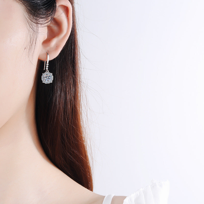 925 Sterling Silver PT950 Gold Plated Heart-Shaped Moissanite Stud Earrings - 1CT/2CT with Zircon Accents