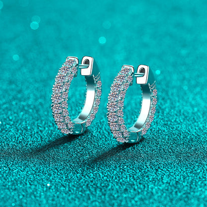 925 Sterling Silver PT950 Gold Plated Huggie Hoop Earrings - 1.92CT Minimalist Floral Design