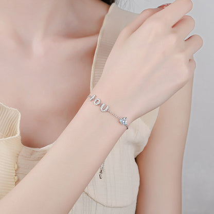 Chanel Style Initial Bracelet - Choice of 1ct Moissanite or 6.5mm Heart Zircon in 925 Silver | 5-Layer Plating