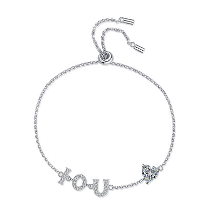 Chanel Style Initial Bracelet - Choice of 1ct Moissanite or 6.5mm Heart Zircon in 925 Silver | 5-Layer Plating