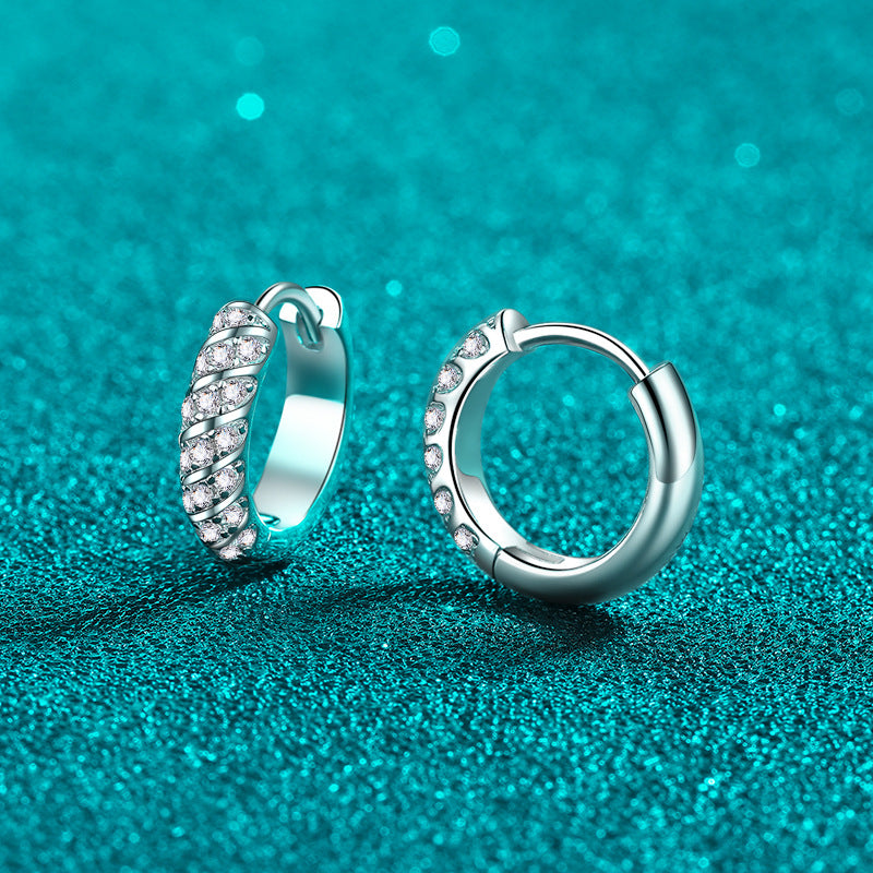925 Sterling Silver PT950 Gold Plated Moissanite Hoop Earrings - 0.38ct Nature-Inspired Ear Cuffs