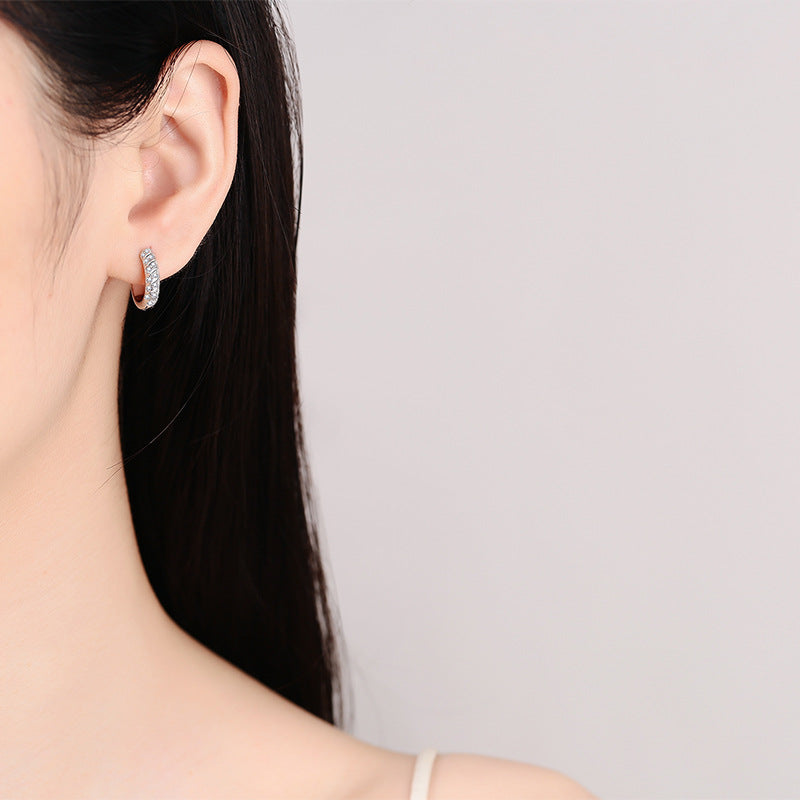 925 Sterling Silver PT950 Gold Plated Moissanite Hoop Earrings - 0.38ct Nature-Inspired Ear Cuffs