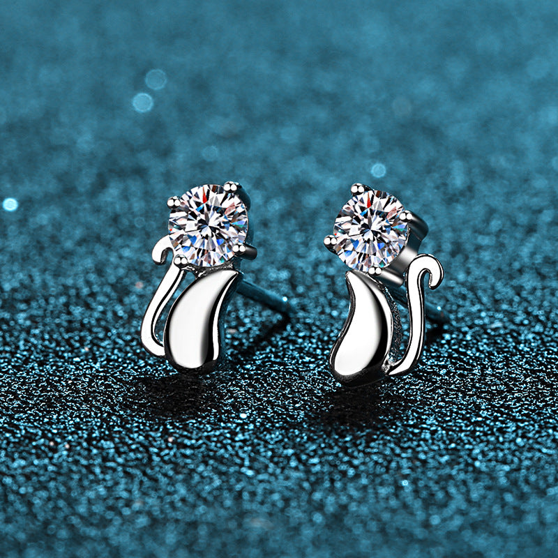 925 Sterling Silver PT950 Gold Plated Moissanite Stud Earrings - 0.6CT with Camellia Motif
