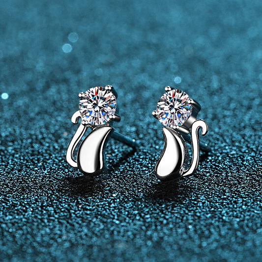 925 Sterling Silver PT950 Gold Plated Moissanite Stud Earrings - 0.6CT with Camellia Motif