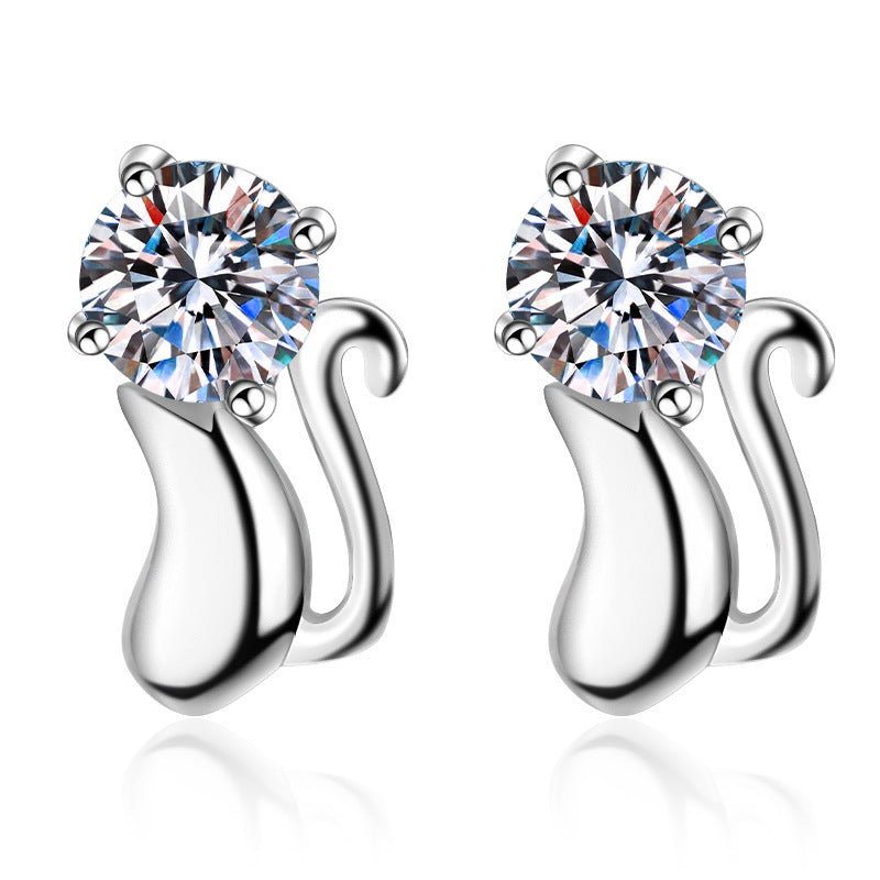 925 Sterling Silver PT950 Gold Plated Moissanite Stud Earrings - 0.6CT with Camellia Motif