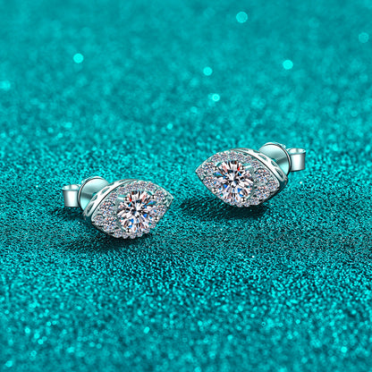925 Sterling Silver PT950 Gold Plated Oval Moissanite Stud Earrings - 1CT Floral Boho Chic