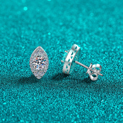 925 Sterling Silver PT950 Gold Plated Oval Moissanite Stud Earrings - 1CT Floral Boho Chic