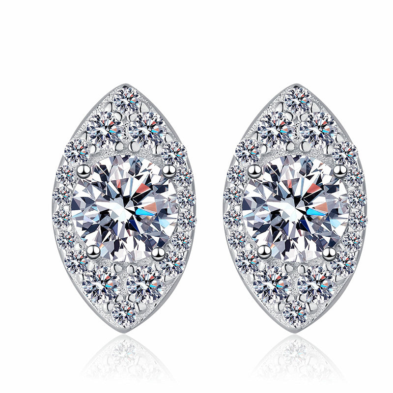 925 Sterling Silver PT950 Gold Plated Oval Moissanite Stud Earrings - 1CT Floral Boho Chic