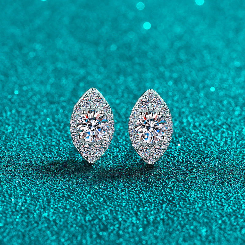 925 Sterling Silver PT950 Gold Plated Oval Moissanite Stud Earrings - 1CT Floral Boho Chic