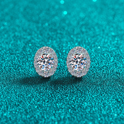 925 Sterling Silver PT950 Gold Plated Oval Moissanite Stud Earrings - 1CT Floral Inspired Minimalist Jewelry