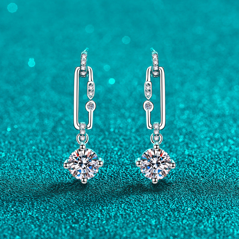 925 Sterling Silver PT950 Gold Plated Paperclip Tassel Drop Earrings - 1CT/2CT Moissanite & Animal Charms
