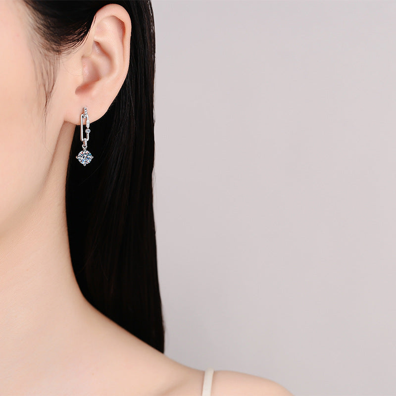 925 Sterling Silver PT950 Gold Plated Paperclip Tassel Drop Earrings - 1CT/2CT Moissanite & Animal Charms