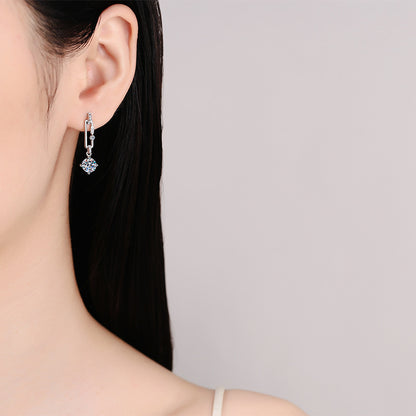 925 Sterling Silver PT950 Gold Plated Paperclip Tassel Drop Earrings - 1CT/2CT Moissanite & Animal Charms