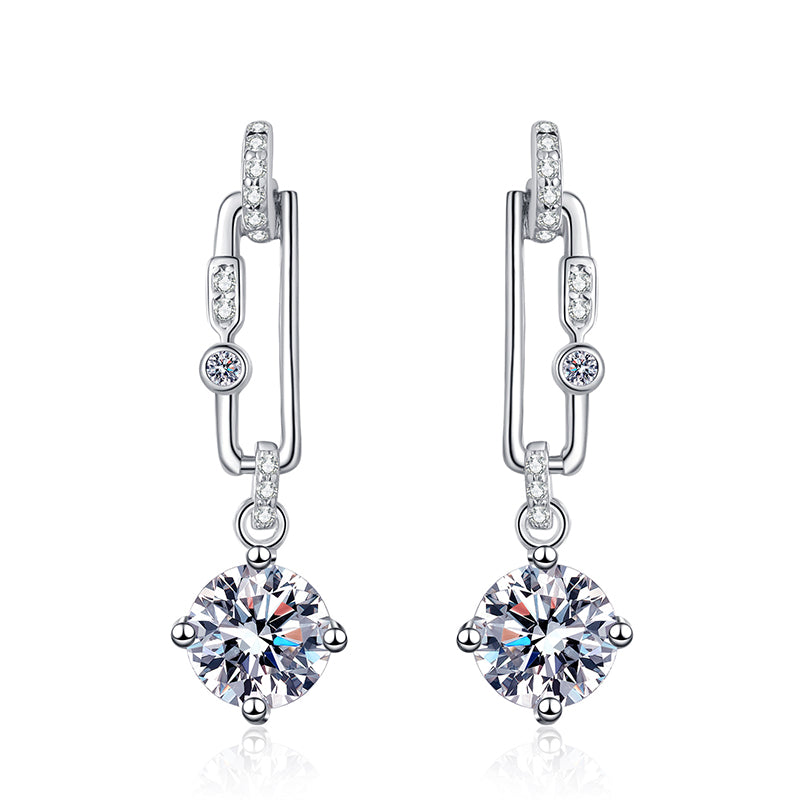 925 Sterling Silver PT950 Gold Plated Paperclip Tassel Drop Earrings - 1CT/2CT Moissanite & Animal Charms