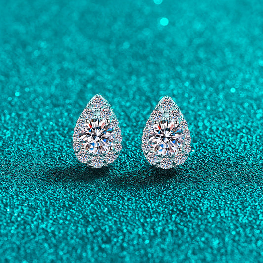 925 Sterling Silver PT950 Gold Plated Pear-Shaped Moissanite Earrings - Minimalist Dangle Earrings with Floral Motifs