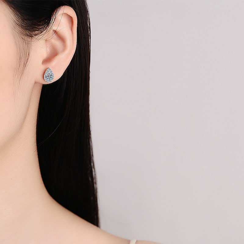 925 Sterling Silver PT950 Gold Plated Pear-Shaped Moissanite Earrings - Minimalist Dangle Earrings with Floral Motifs