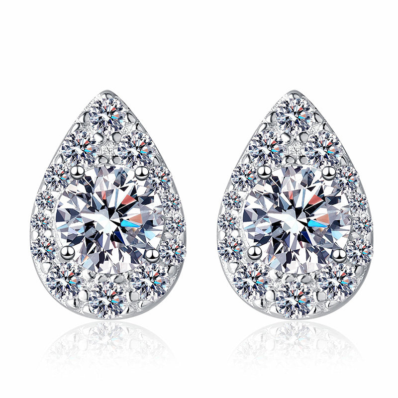 925 Sterling Silver PT950 Gold Plated Pear-Shaped Moissanite Earrings - Minimalist Dangle Earrings with Floral Motifs