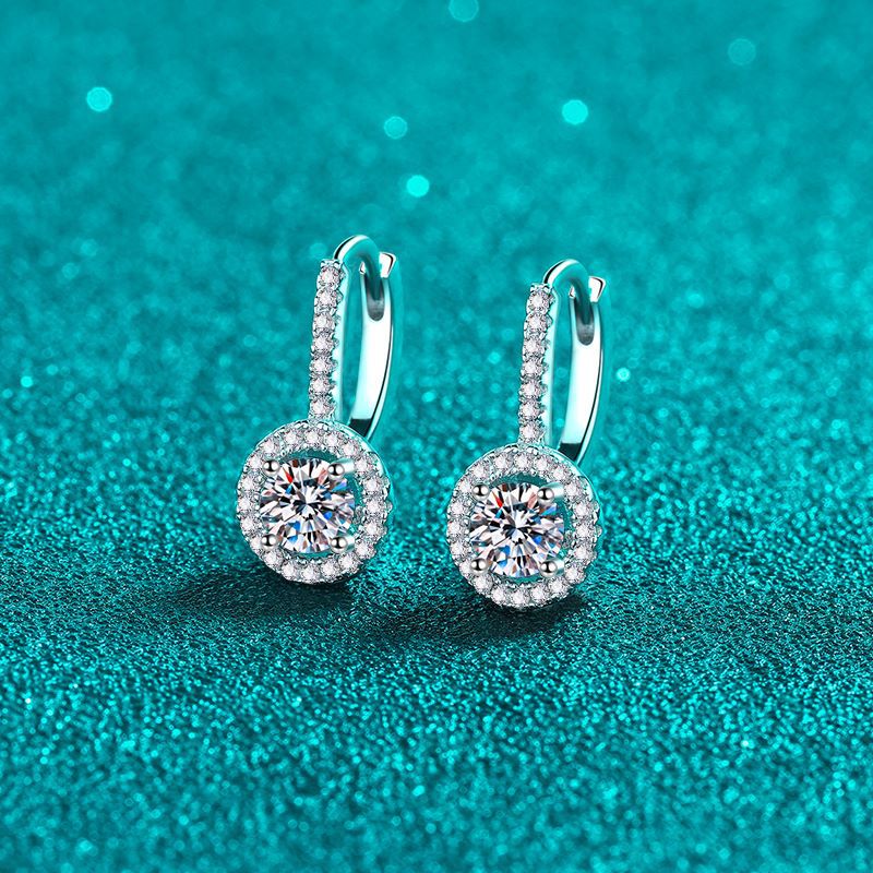 925 Sterling Silver PT950 Gold Plated Round Moissanite Stud Earrings - 1CT with Lucky Motifs