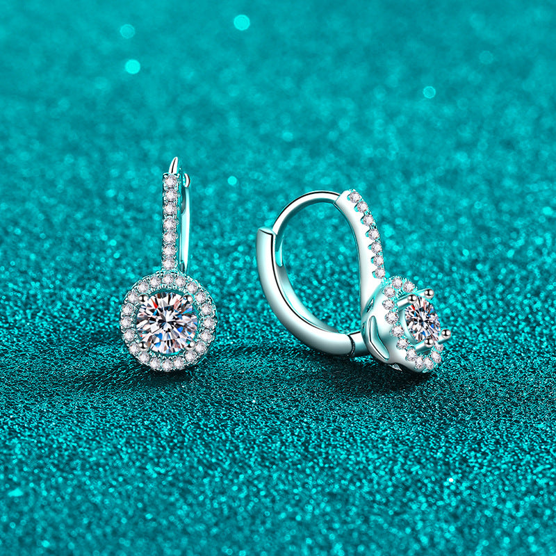 925 Sterling Silver PT950 Gold Plated Round Moissanite Stud Earrings - 1CT with Lucky Motifs
