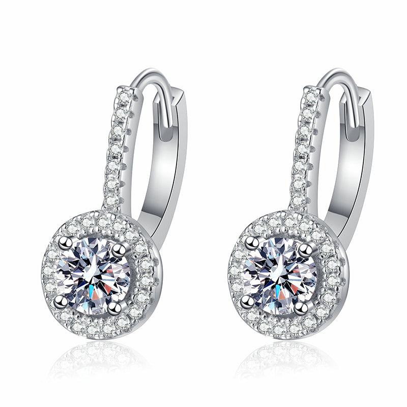 925 Sterling Silver PT950 Gold Plated Round Moissanite Stud Earrings - 1CT with Lucky Motifs