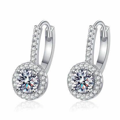 925 Sterling Silver PT950 Gold Plated Round Moissanite Stud Earrings - 1CT with Lucky Motifs