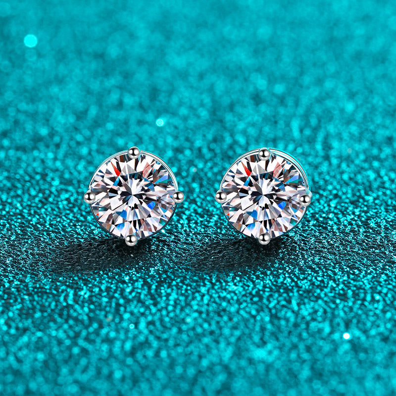925 Sterling Silver PT950 Gold Plated Screw-Back Stud Earrings - 4 Prong Moissanite & Zircon Earrings (0.3CT-2CT Options)