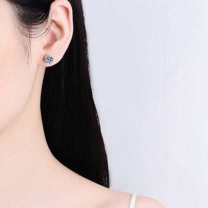 925 Sterling Silver PT950 Gold Plated Screw-Back Stud Earrings - 4 Prong Moissanite & Zircon Earrings (0.3CT-2CT Options)