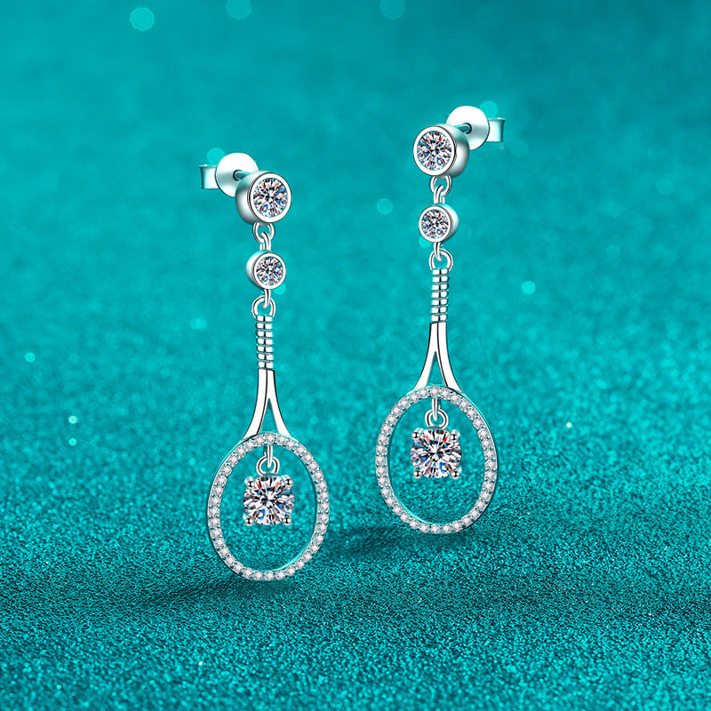 925 Sterling Silver PT950 Gold Plated Tassel Drop Earrings - 1CT Moissanite with Fruit Motifs