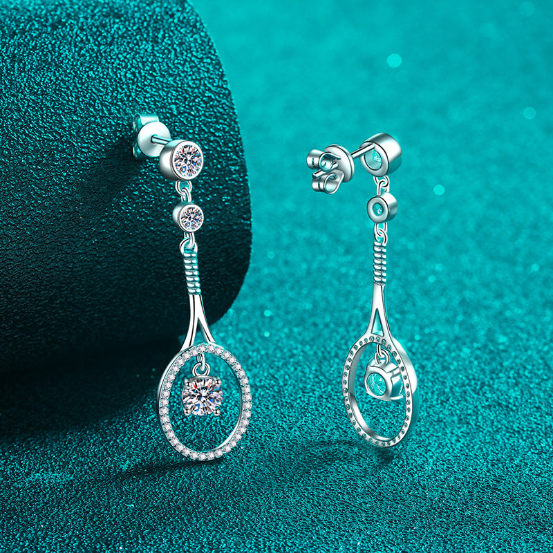 925 Sterling Silver PT950 Gold Plated Tassel Drop Earrings - 1CT Moissanite with Fruit Motifs