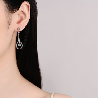 925 Sterling Silver PT950 Gold Plated Tassel Drop Earrings - 1CT Moissanite with Fruit Motifs