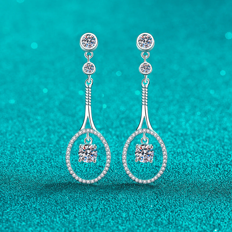 925 Sterling Silver PT950 Gold Plated Tassel Drop Earrings - 1CT Moissanite with Fruit Motifs