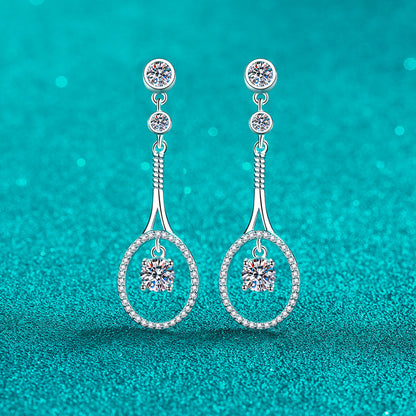 925 Sterling Silver PT950 Gold Plated Tassel Drop Earrings - 1CT Moissanite with Fruit Motifs
