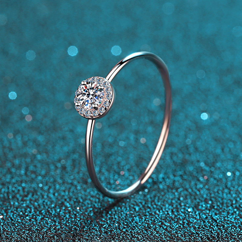 925 Sterling Silver PT950 Plated Solitaire Moissanite Ring | 0.3ct Classic Circle Setting