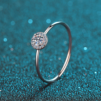 925 Sterling Silver PT950 Plated Solitaire Moissanite Ring | 0.3ct Classic Circle Setting