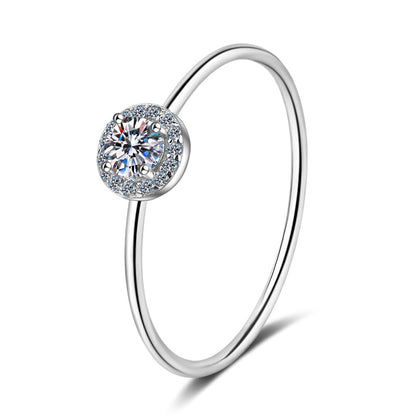 925 Sterling Silver PT950 Plated Solitaire Moissanite Ring | 0.3ct Classic Circle Setting