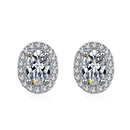 925 Sterling Silver PT950 Platinum Plated Oval Moissanite Stud Earrings - Geometric Minimalist Earrings (0.5ct-1ct per Earring)