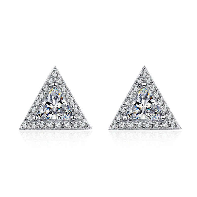 925 Sterling Silver PT950 Platinum Plated Triangle Moissanite Stud Earrings - 1CT Total