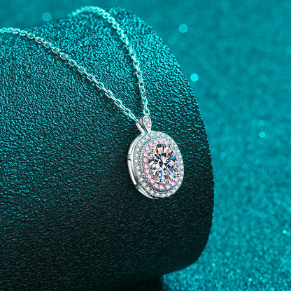 925 Sterling Silver PT950 Rose Gold Plated Oval Pendant Necklace - 1CT Moissanite Sporty-Chic Chain