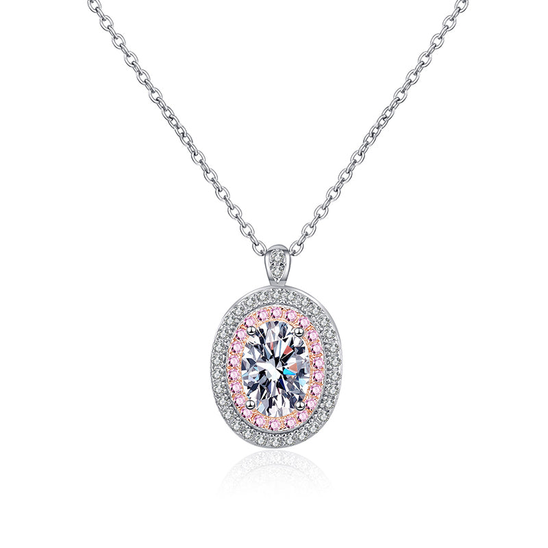 925 Sterling Silver PT950 Rose Gold Plated Oval Pendant Necklace - 1CT Moissanite Sporty-Chic Chain
