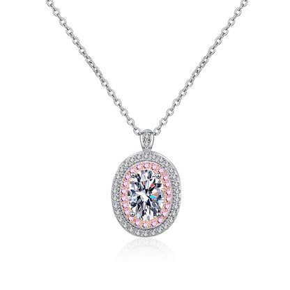 925 Sterling Silver PT950 Rose Gold Plated Oval Pendant Necklace - 1CT Moissanite Sporty-Chic Chain