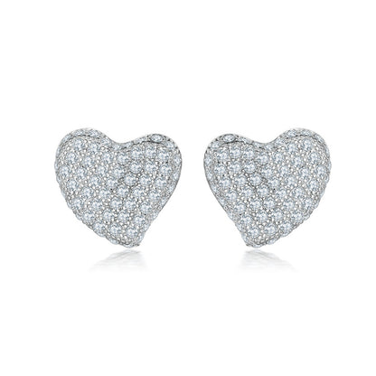 925 Sterling Silver Pavé Heart Stud Earrings – Elegant Full-Zircon Love Design